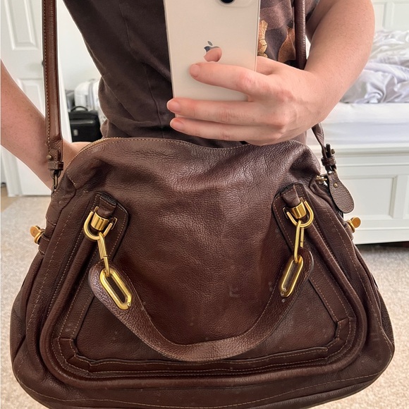Chloe paraty 2-way large bag work bag glossy brown leather shoulder strap gold - Picture 5 of 16